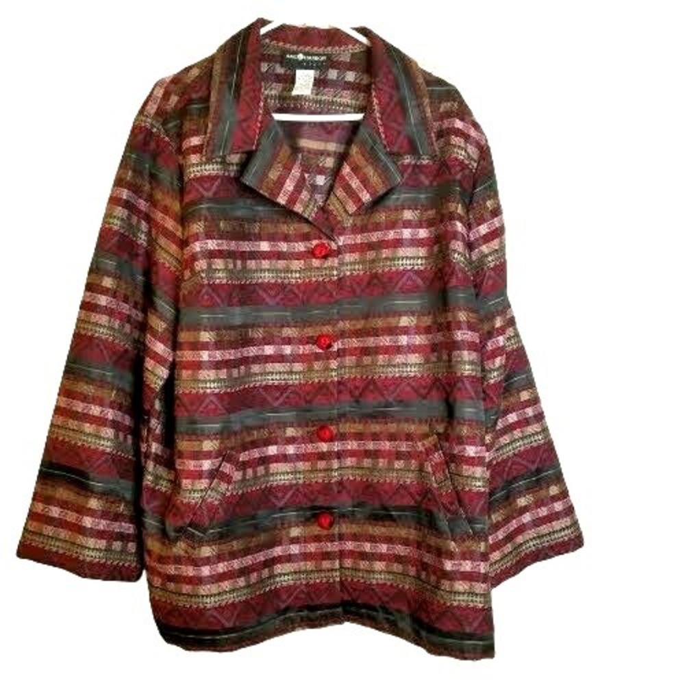 Sag Harbor Jacket / Blazer 20W Maroon Tapestry Striped Geometric Button Pockets